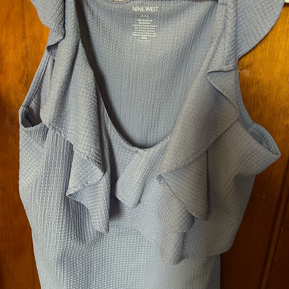 Nine West Blue Ruffle Sleeveless Top | XXL
